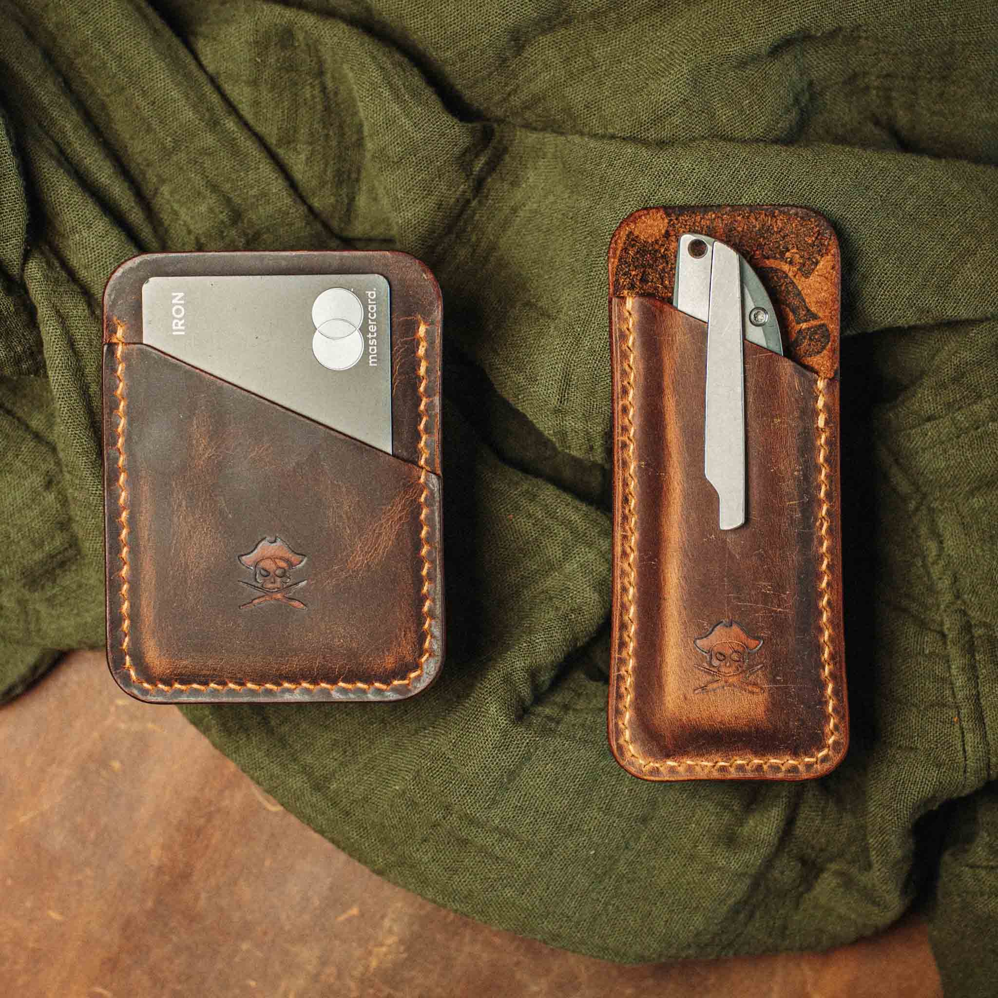 Knife Sheath and Card Holder - EDC Pocket Set 1 | Leather Knife