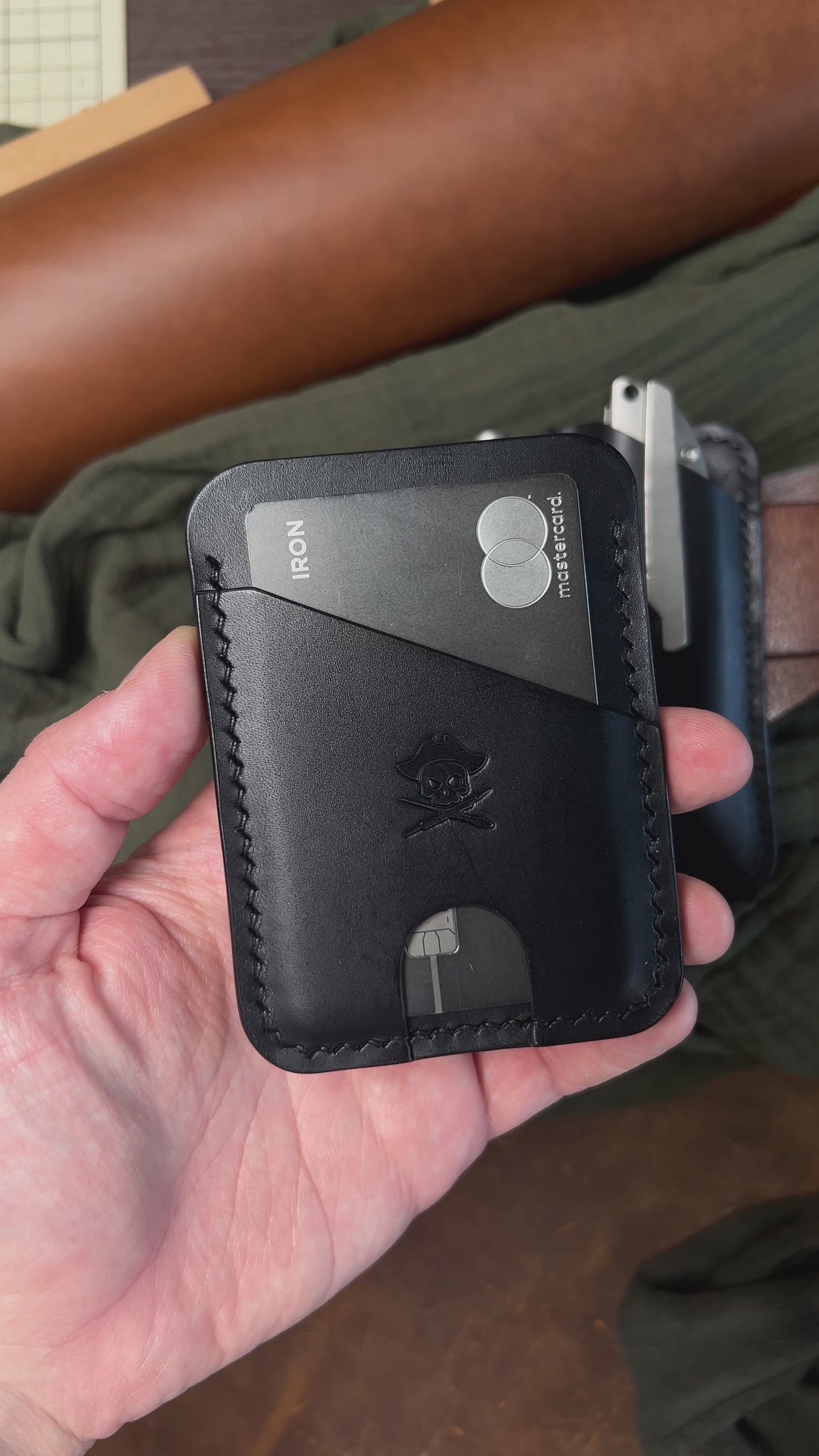 Knife Sheath and Card Holder - EDC Pocket Set 3 | Belt Leather Knife Holster | Front Pocket Wallet