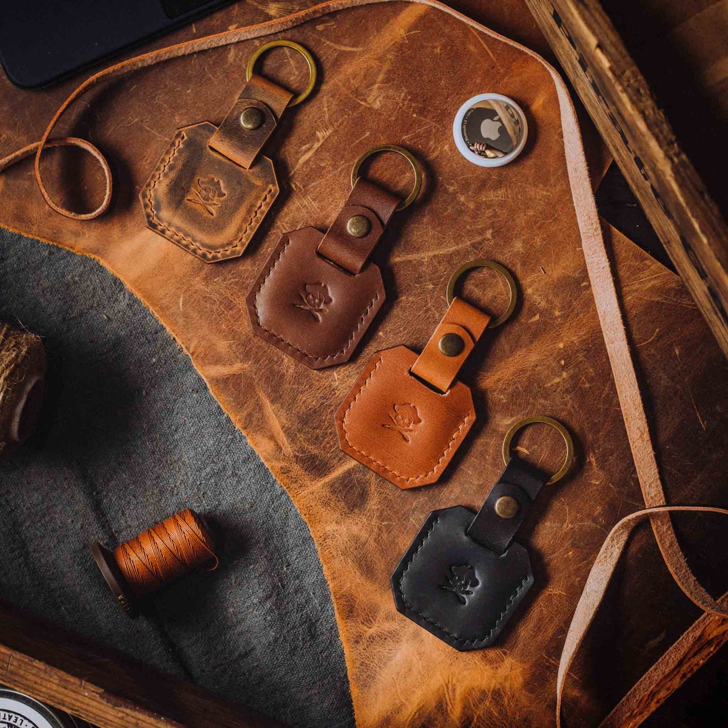 The Compass - Apple airtag EDC leather keychain